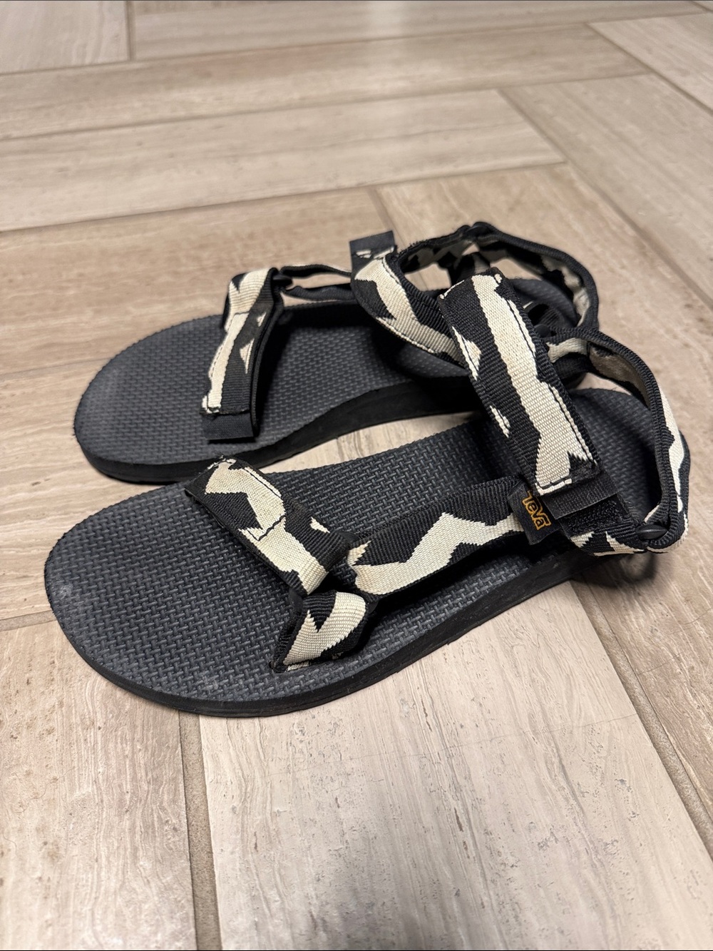 Teva Black and Cream Patterned Strap Sandals